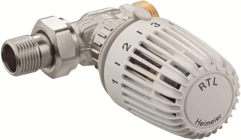 Rücklauftemperaturbegrenzer mit Außengewinde, gefertigt von IMI Hydronic Engineering. Das Produkt besitzt ein regulatorisches Einstellrad zur Temperaturkontrolle.